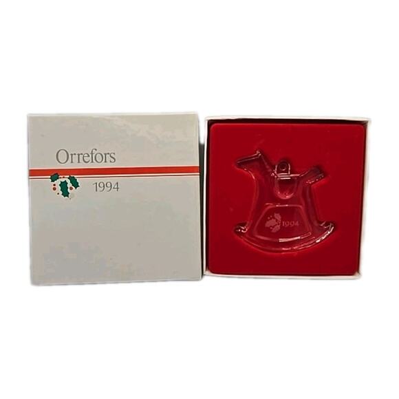 Vintage Orrefors 1994 Rocking Horse Christmas Ornament Crystal in Box U97 - Picture 1 of 5